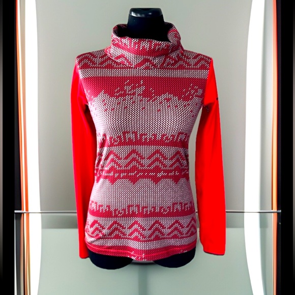 Nike Pro Womens Cowl Neck Top Workout Dri Fit Pullover Red Aztec Thin Stretchy - Picture 1 of 12